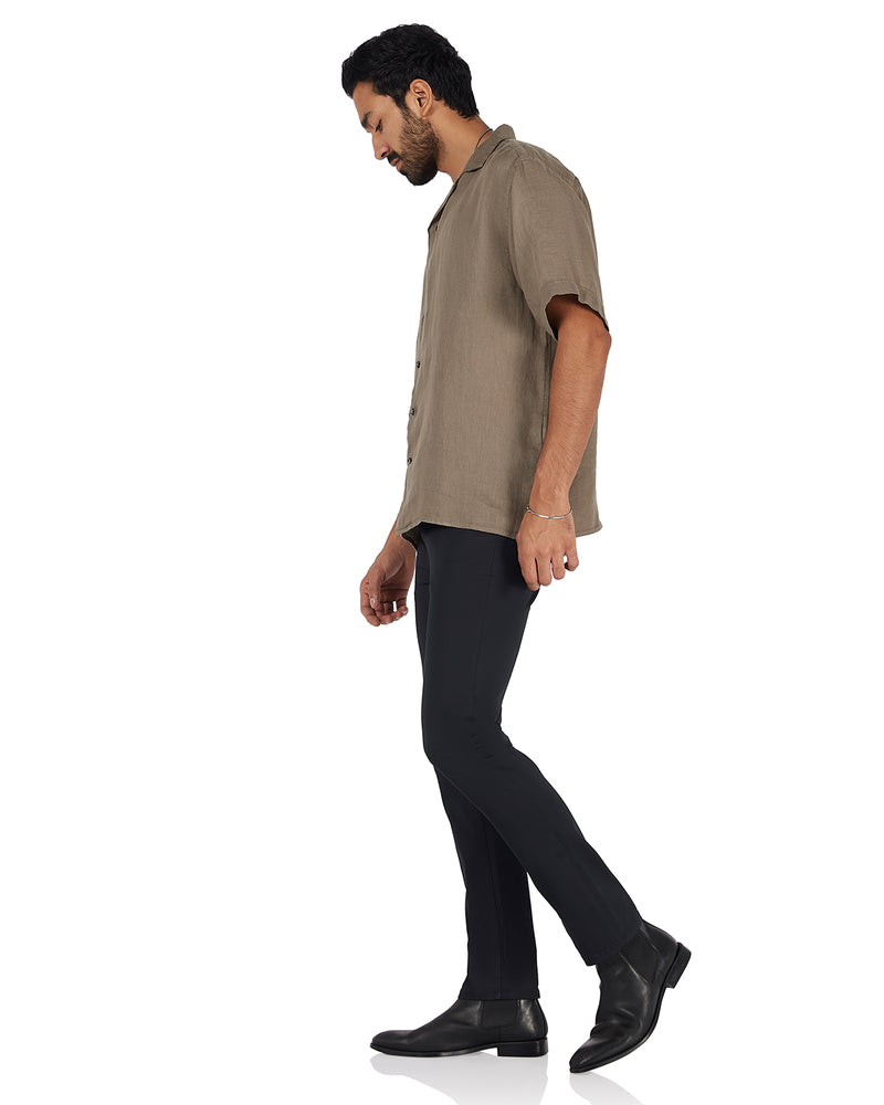 Olive Washed 100% Linen Twill Shirt