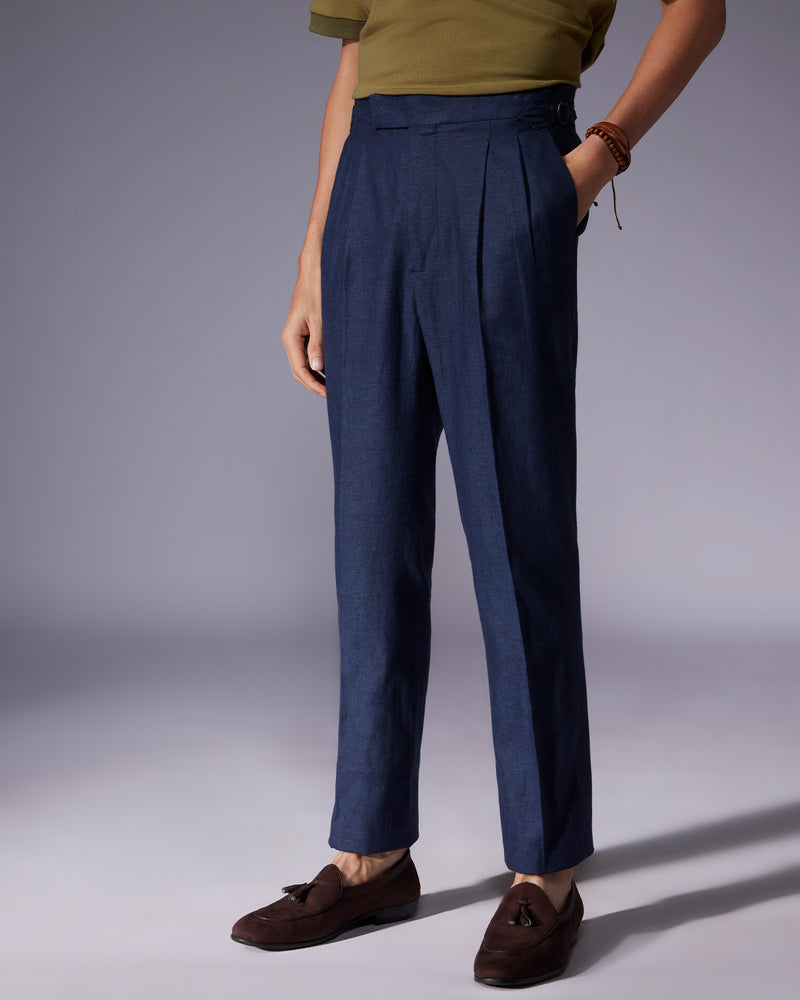 Ethereal Cotton Linen Neapolitan Dress Pants - Navy Bombay Shirt Company Ethereal Cotton Linen Neapolitan Dress Pants - Navy Bombay Shirt Company
