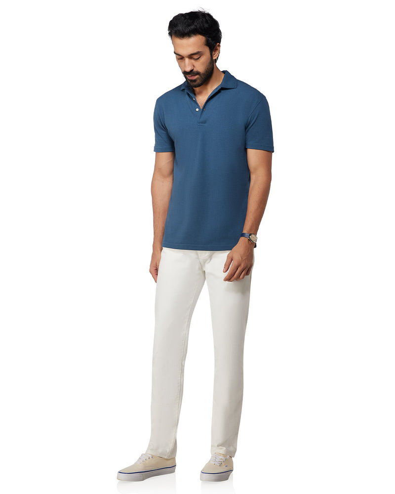 Signature Button Polo T-Shirt - Dark Blue