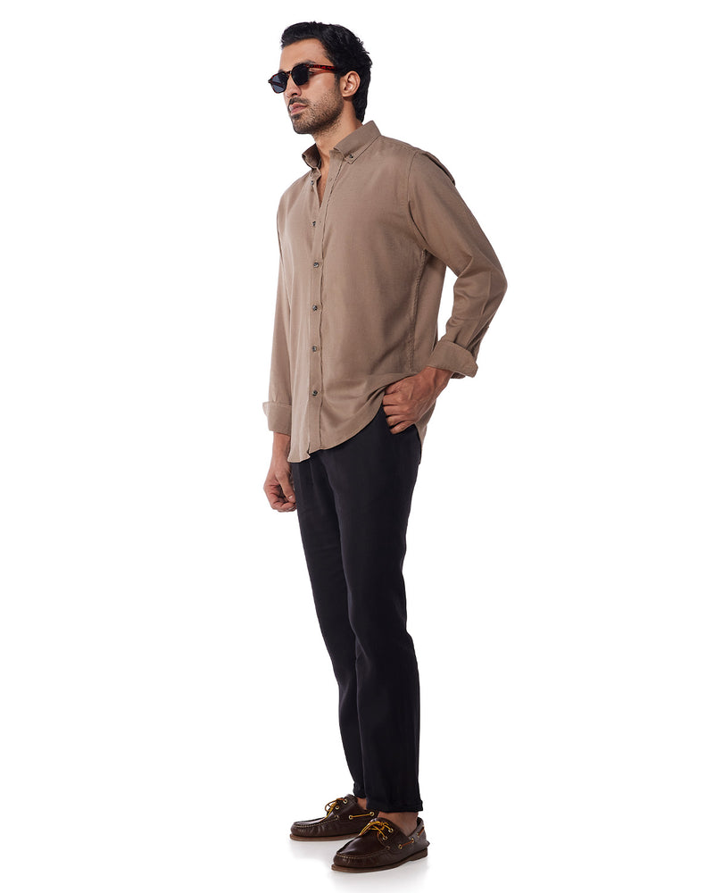 Brown Blended Linen Soft Washed Shirt