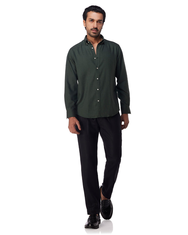 Green Blended Linen Soft Washed Shirt