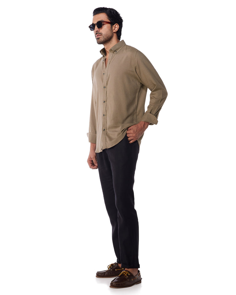 Dark Olive Blended Linen Soft Washed Shirt