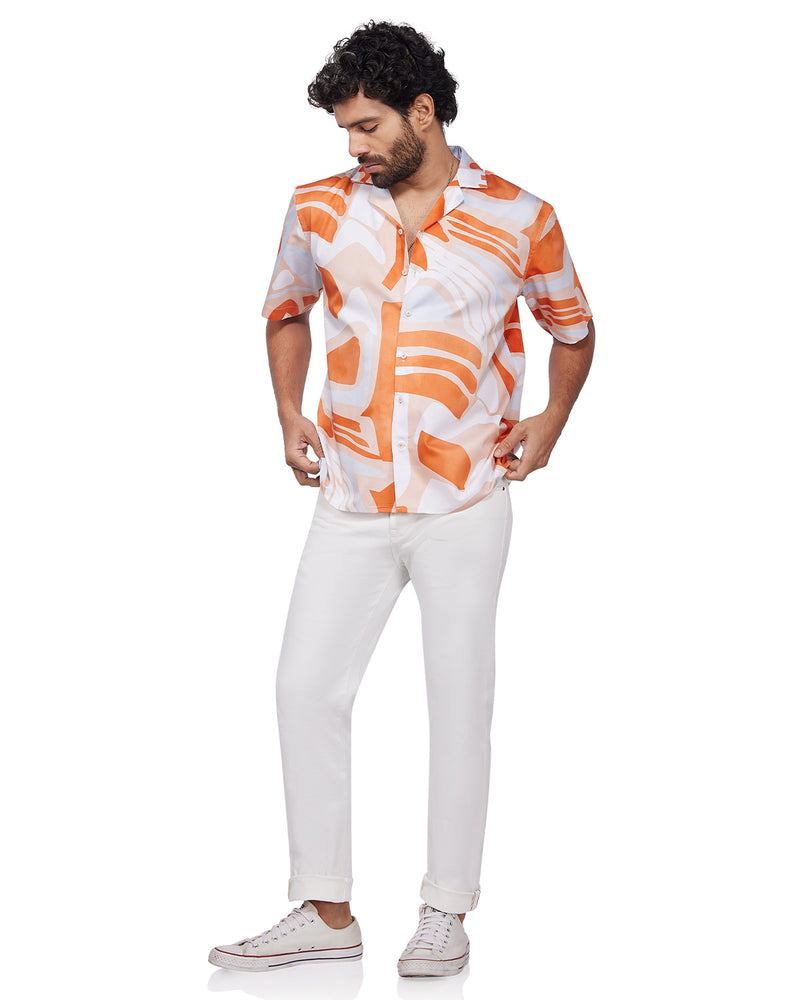Orange Abstract Printed Shirt