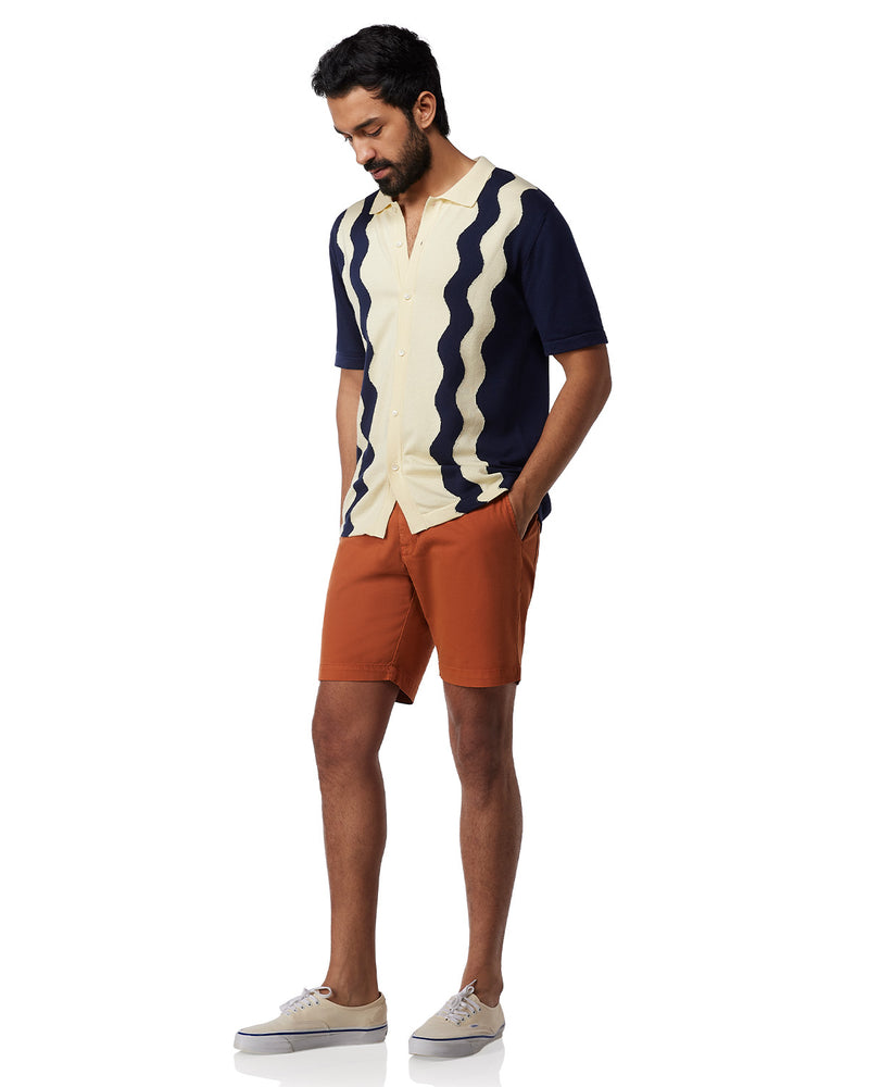 Dark Blue & Ecru Half-Sleeve Flat Knit Shirt