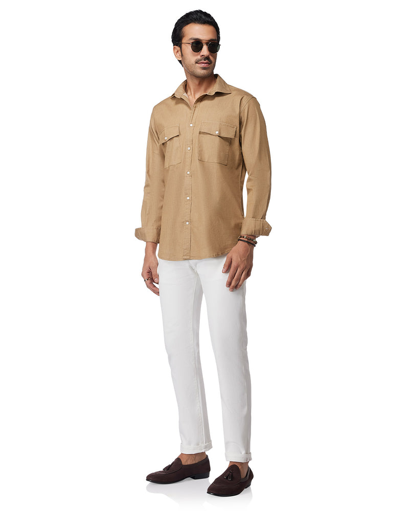 Beige Denim Shirt – Bombay Shirt Company - Main Image