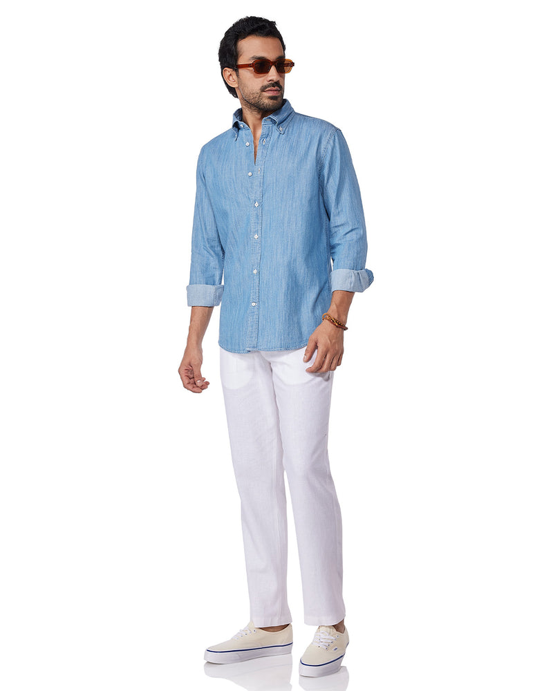 Ice Blue Cotton Denim Shirt