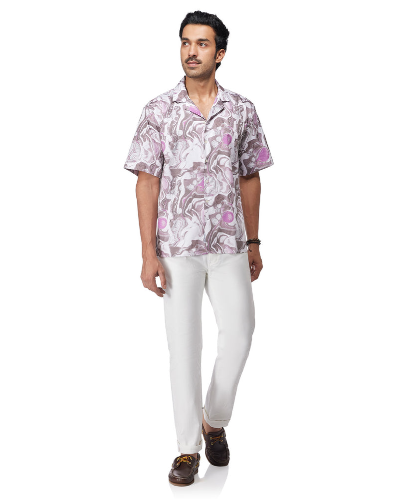 Purple & White Marble Printed Shirt