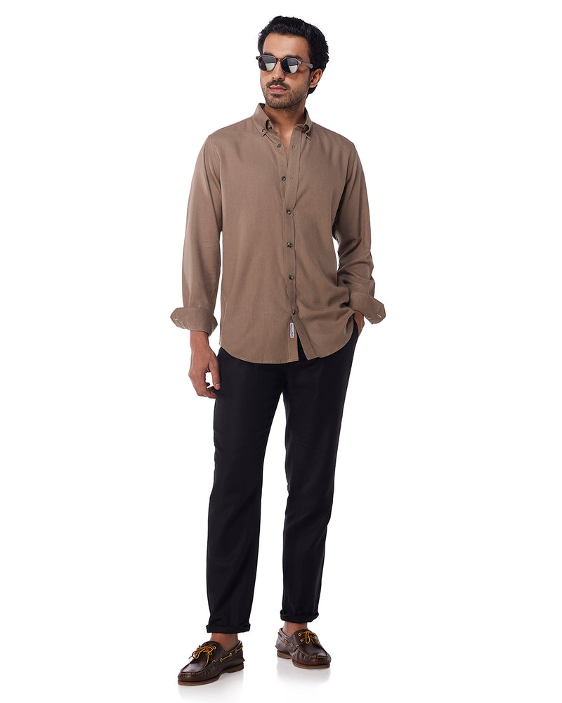 Brown Blended Linen Soft Washed Shirt