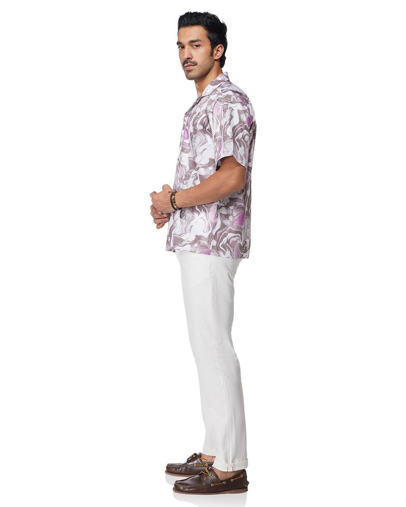 Purple & White Marble Printed Shirt