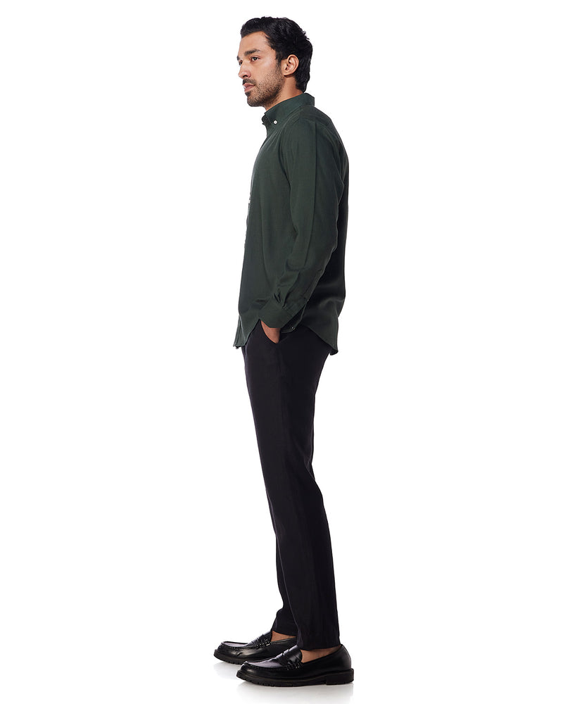 Green Blended Linen Soft Washed Shirt
