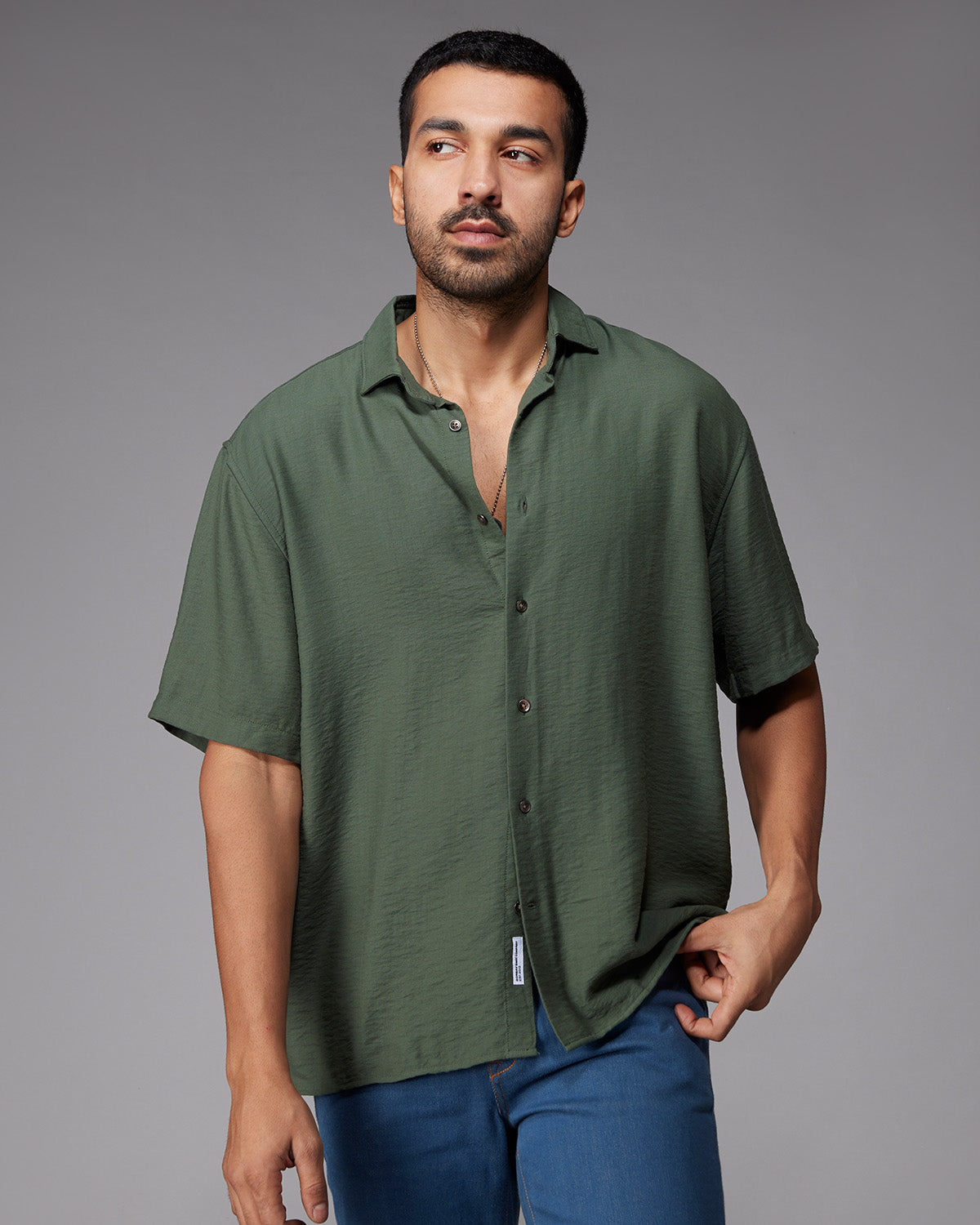 Green Half-Sleeve Dobby Shirt