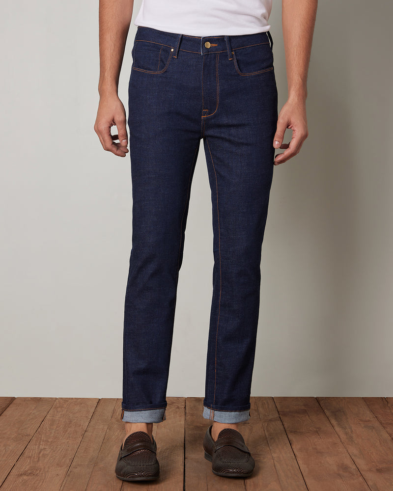 Hatched Blue Stretch Jeans.