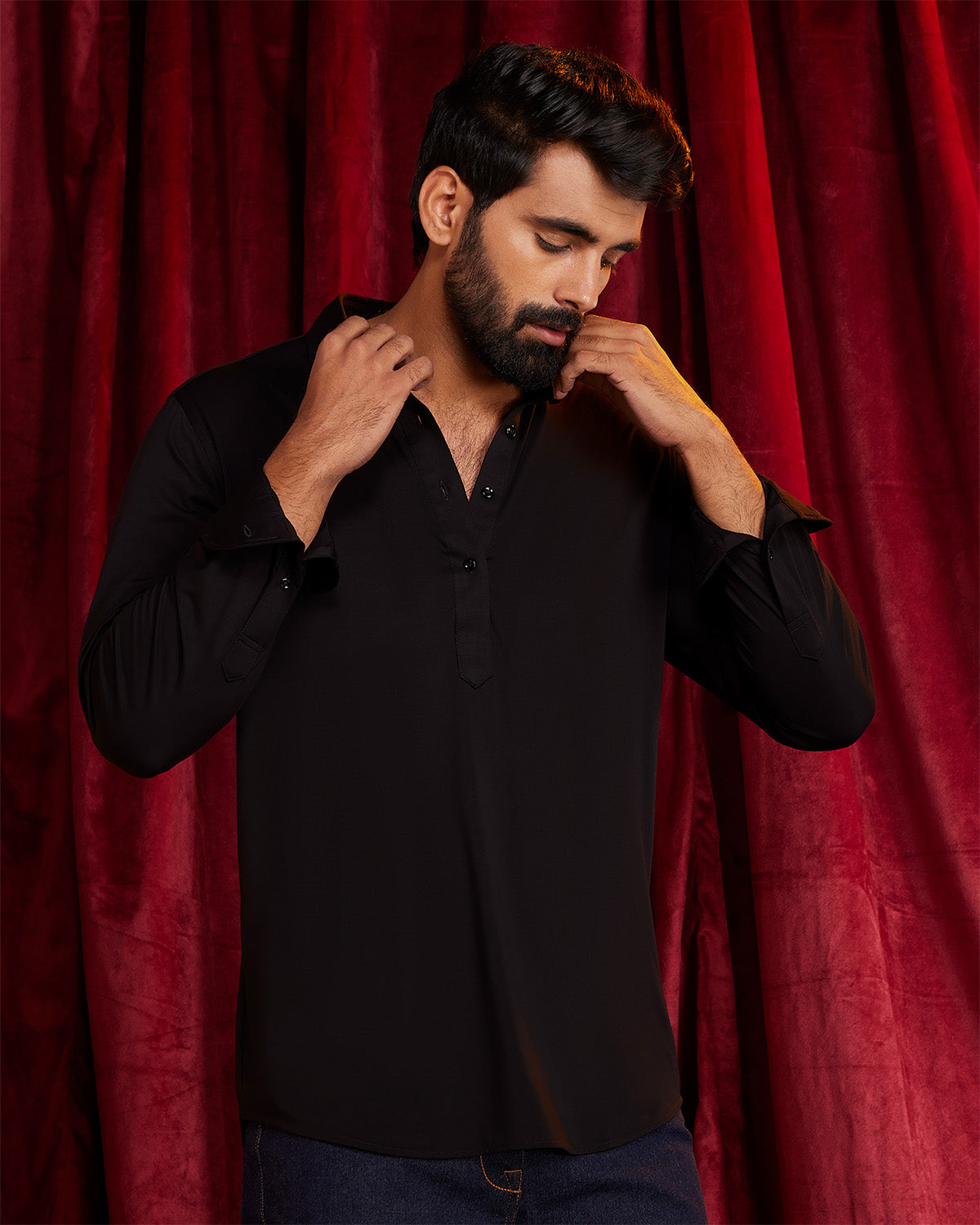 BSC x ALB | Monte Carlo Popover Stretch Knit Shirt - Black