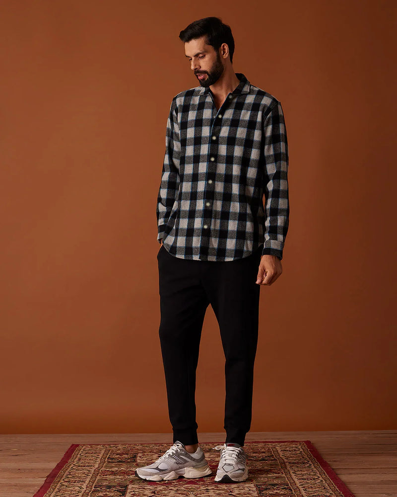 Japanese Grey & Black Blended Wool Flannel Checked Shirt