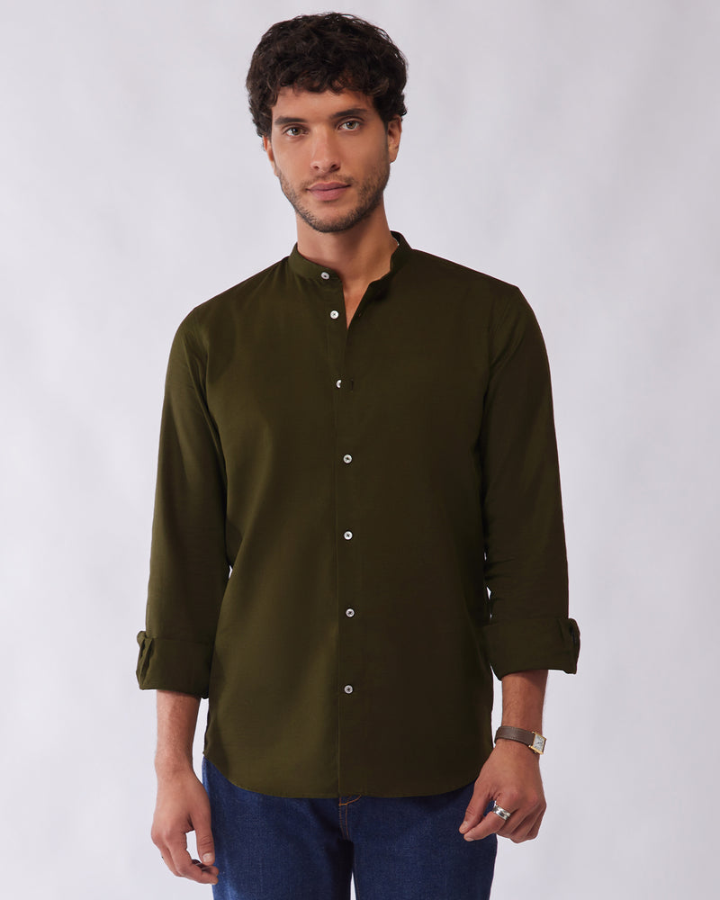 Olive Cotton Linen Shirt