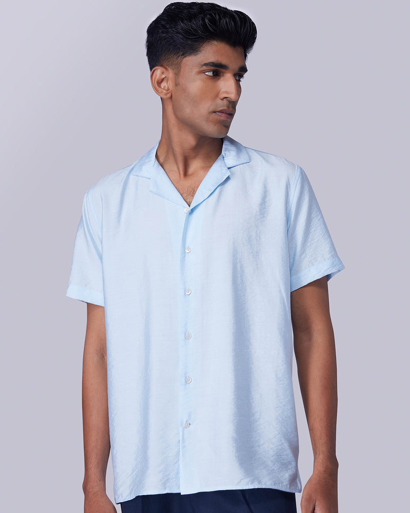 Light Blue Half-Sleeve Textured Shirt