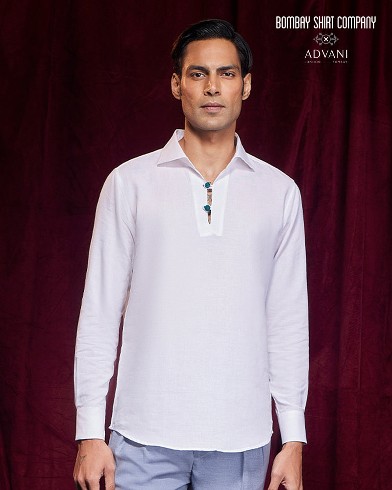 BSC x ALB | Riviera Cotton Linen Popover Shirt - White