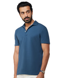 Signature Button Polo T-Shirt - Dark Blue