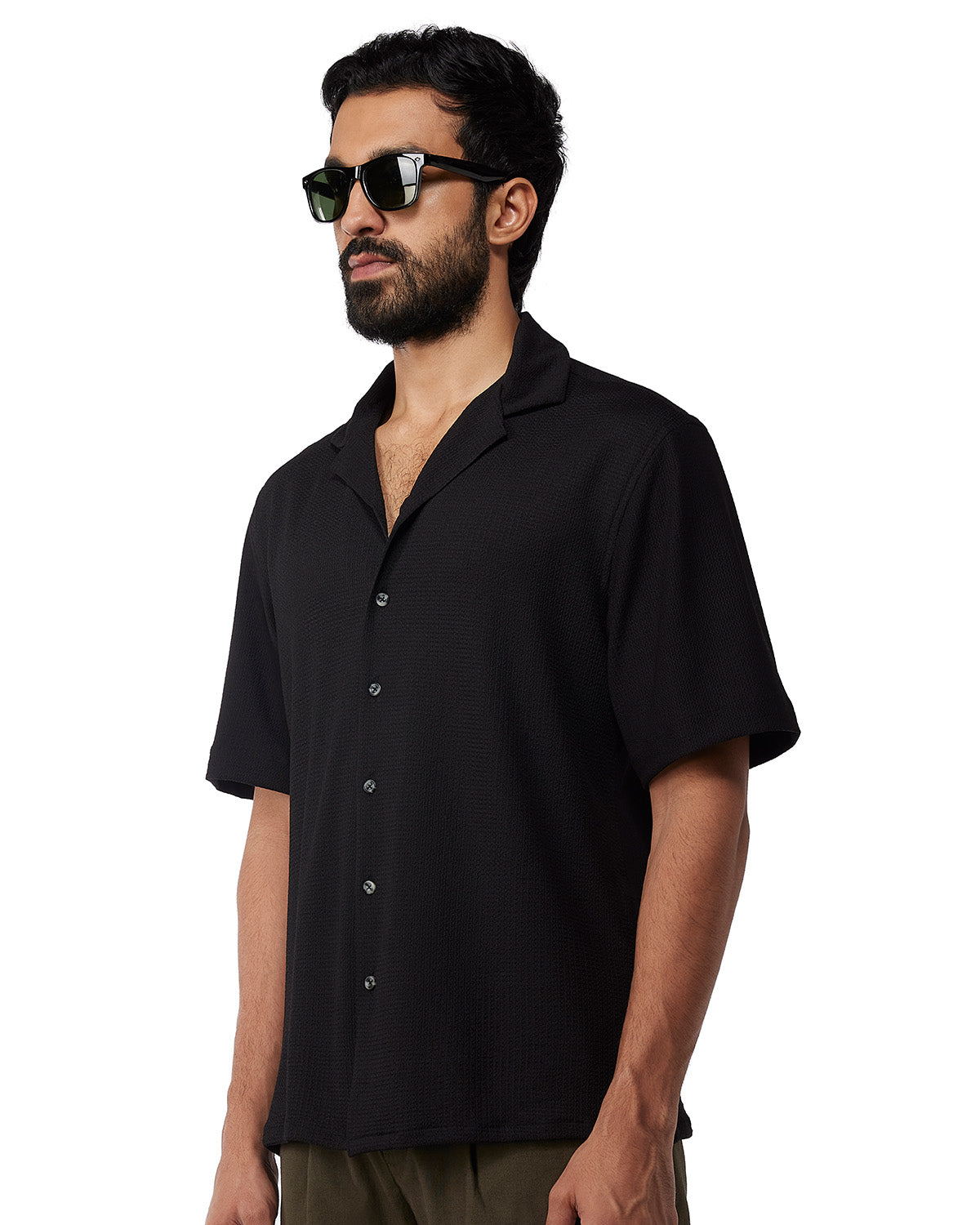 Black Stretch Dobby Knit Shirt