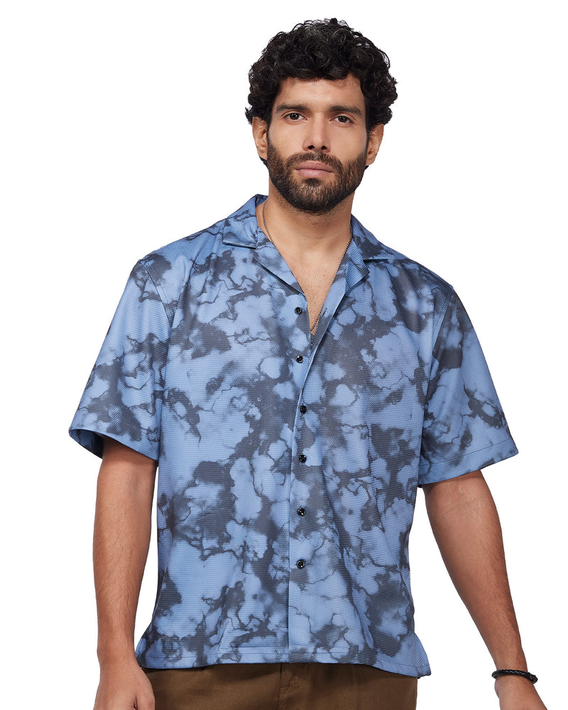 Blue & Black Camo Dobby Shirt
