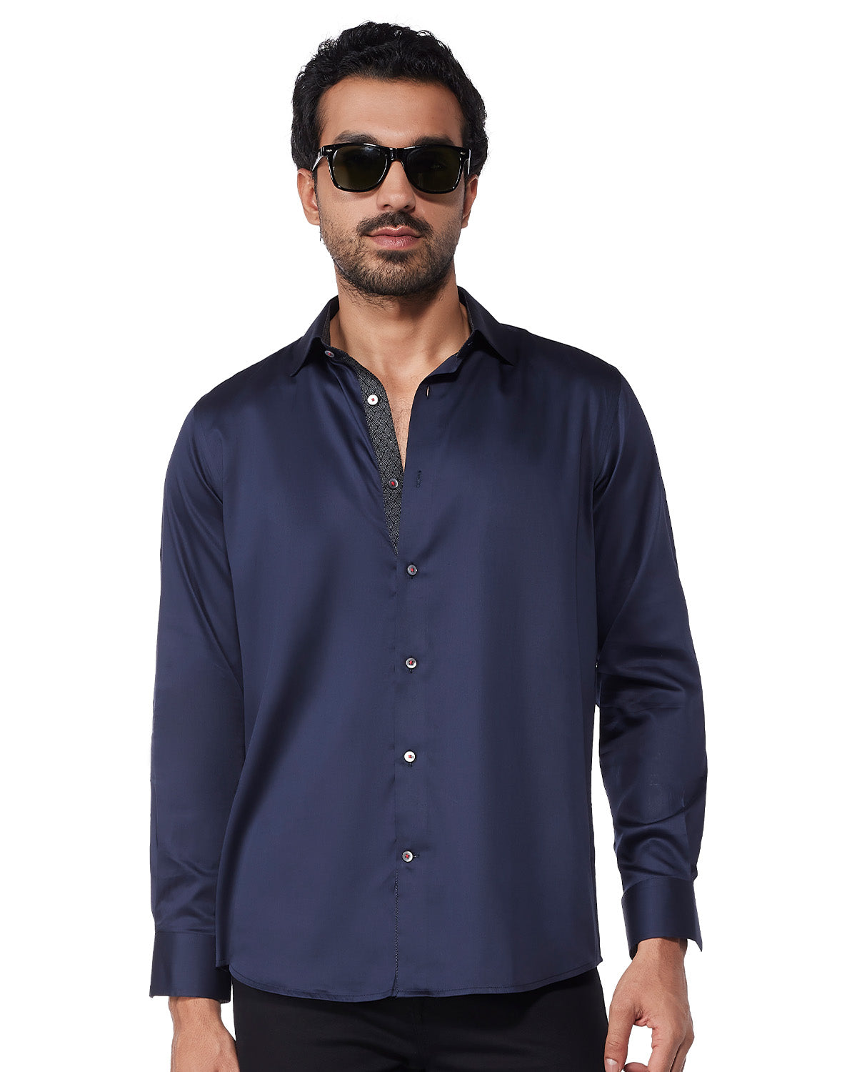 Navy Giza Cotton Satin Shirt