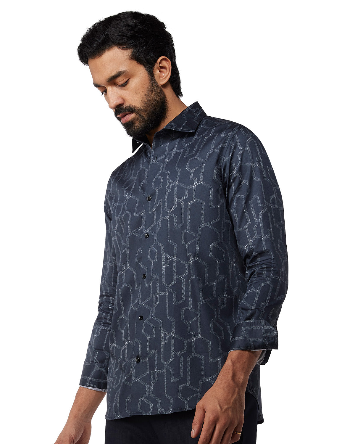 Black & Grey Geometric Printed Shirt