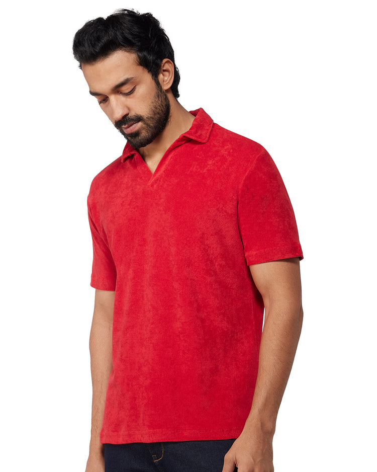 Signature Terry Towel Polo T-Shirt - Red
