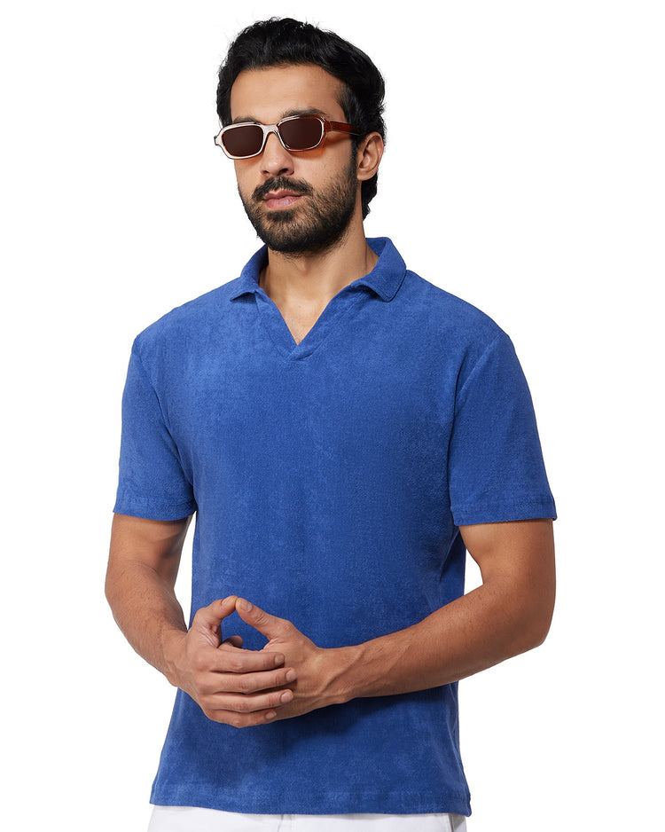 Signature Terry Towel Polo T-Shirt - Dark Blue