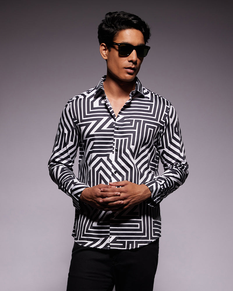 Black & White Line Printed Shirt Bombay Shirt Company Black & White Line Printed Shirt Bombay Shirt Company