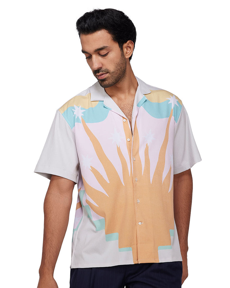 Orange Ember Printed Seersucker Shirt