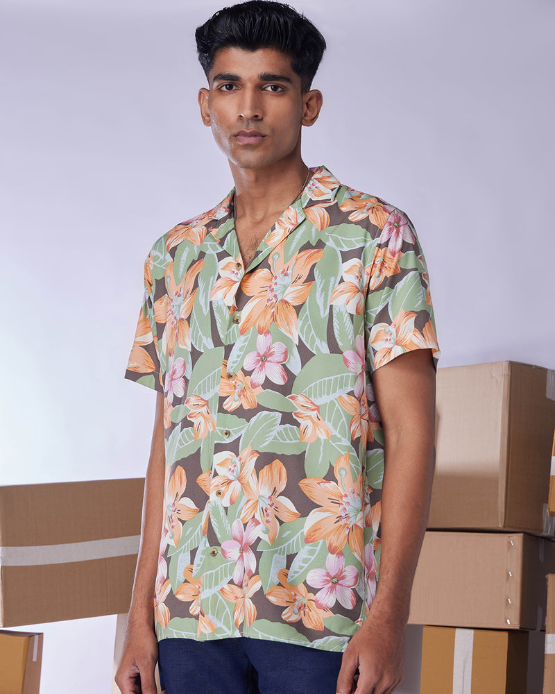 Multicoloured Half-Sleeve Floral Printed Shirt