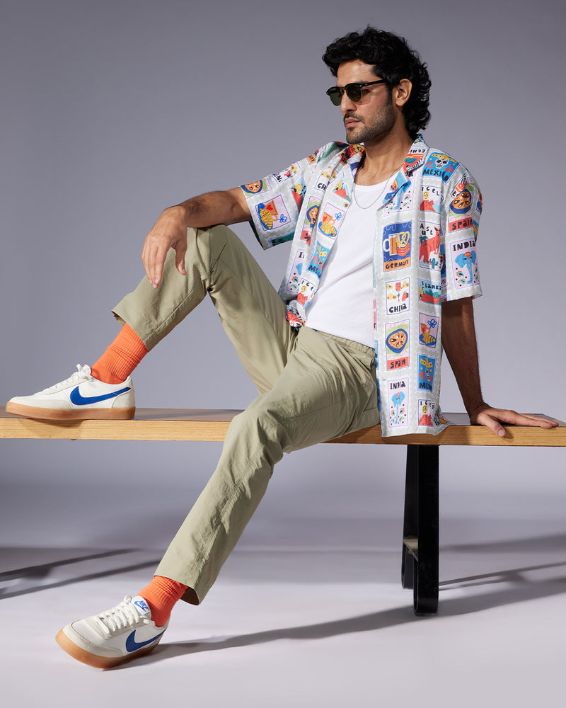 Multicoloured Half-Sleeve Stamp Printed Shirt