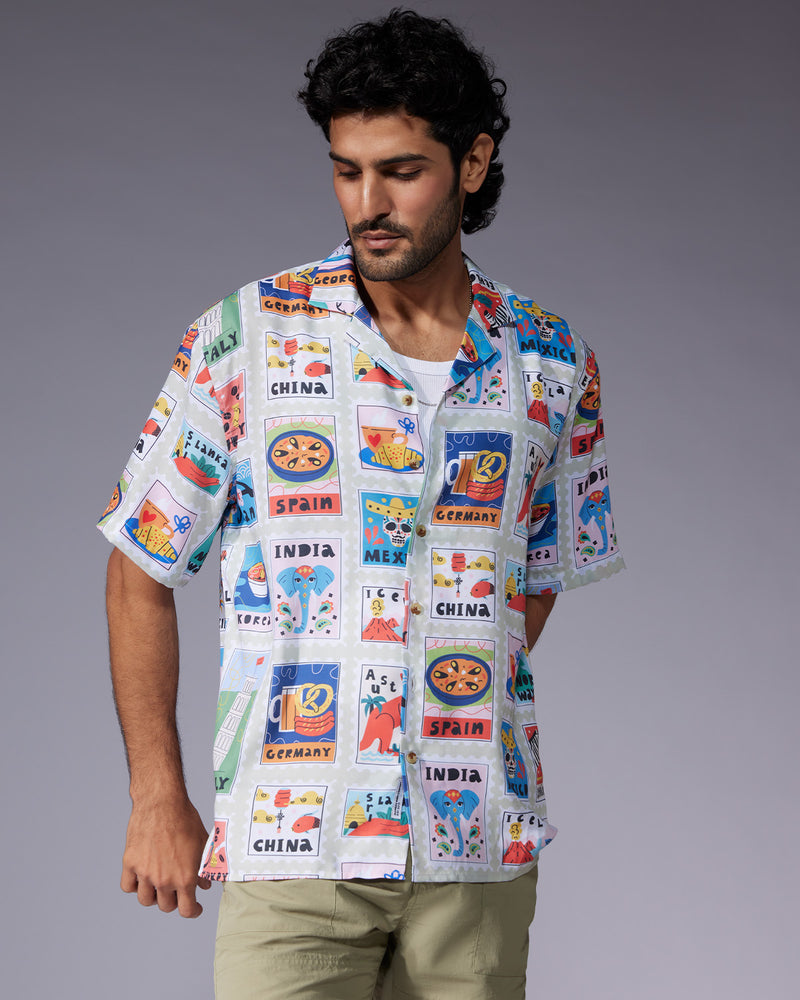 Multicoloured Half-Sleeve Stamp Printed Shirt
