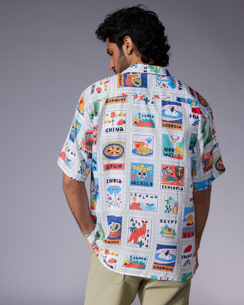 Multicoloured Half-Sleeve Stamp Printed Shirt