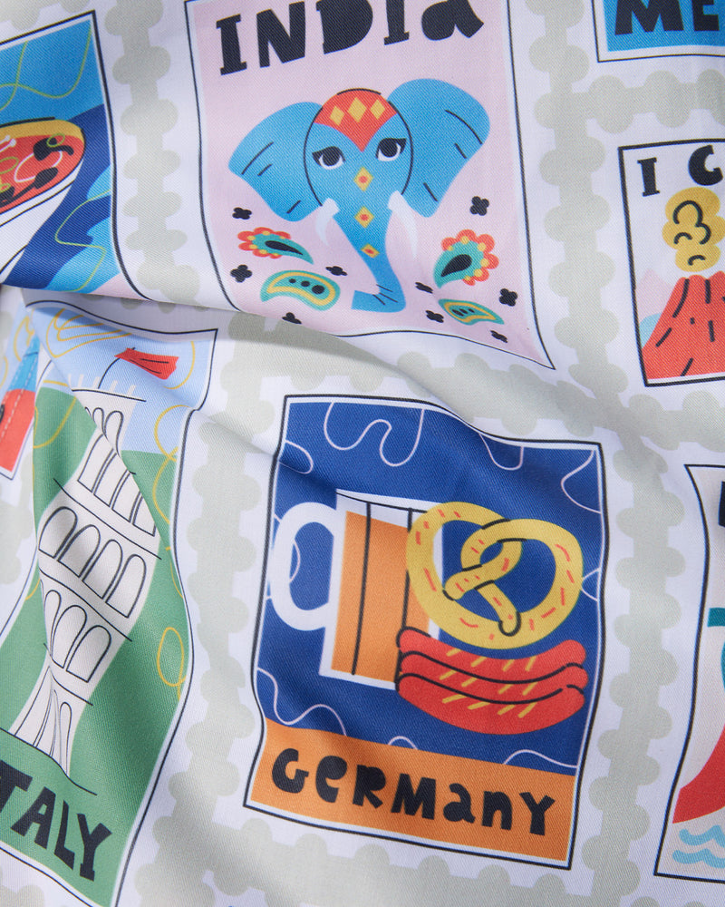 Multicoloured Half-Sleeve Stamp Printed Shirt