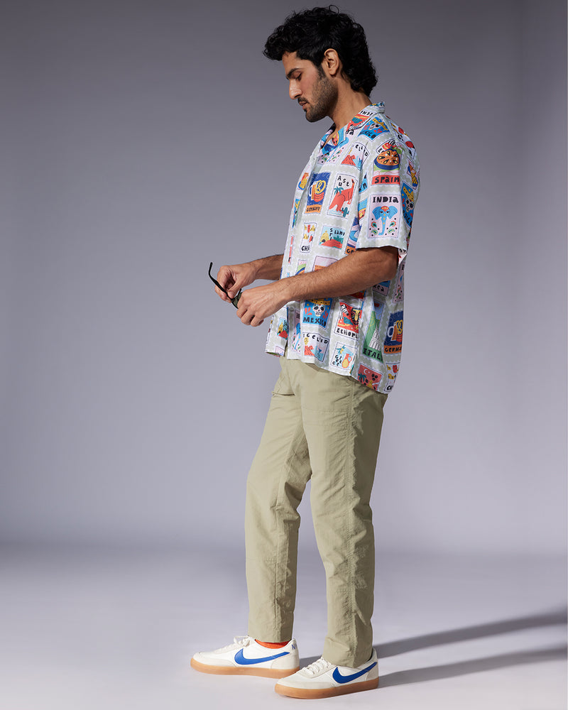 Multicoloured Half-Sleeve Stamp Printed Shirt