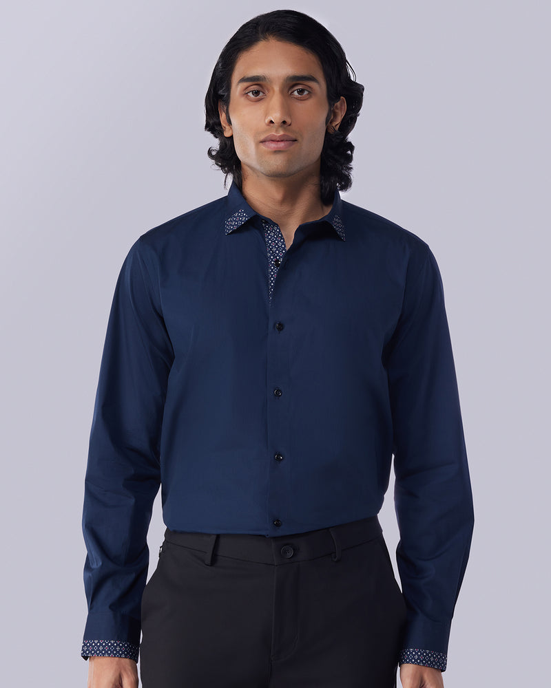 Navy Stretch Poplin Shirt