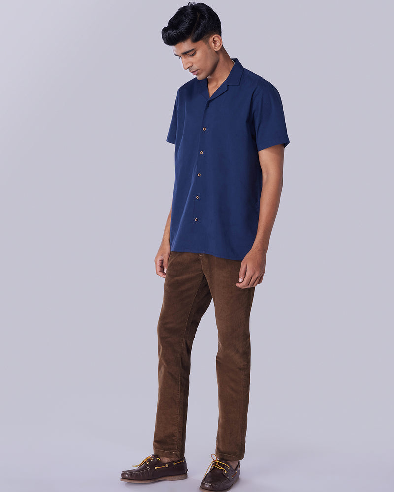 Navy Stretch Seersucker Shirt