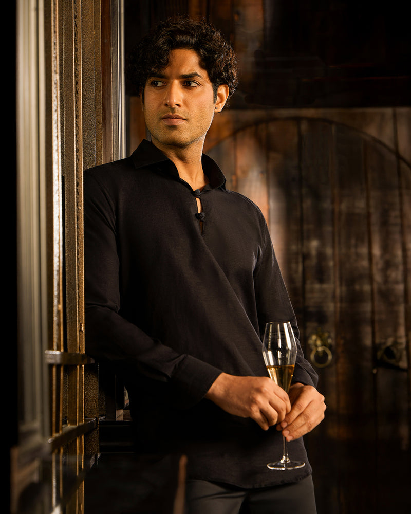 BSC x ALB | Riviera Cotton Linen Popover Shirt - Black