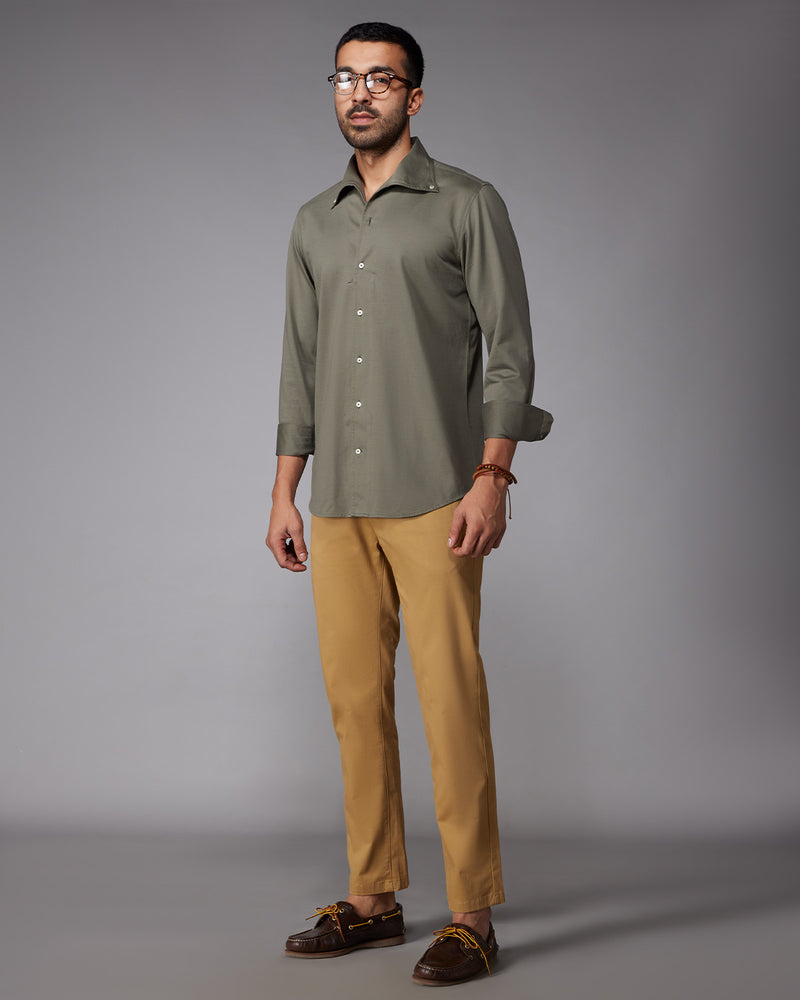 Olive Stretch Knit Shirt