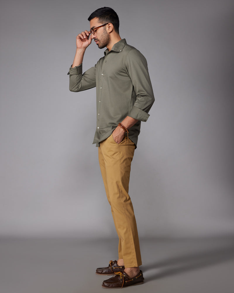 Olive Stretch Knit Shirt
