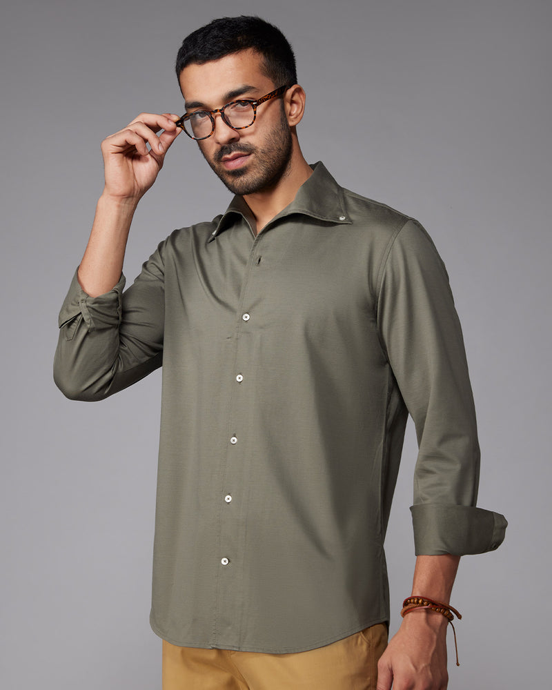 Olive Stretch Knit Shirt
