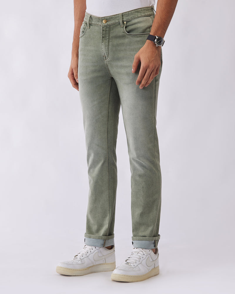 Olive Cloud Wash Stretch Jeans