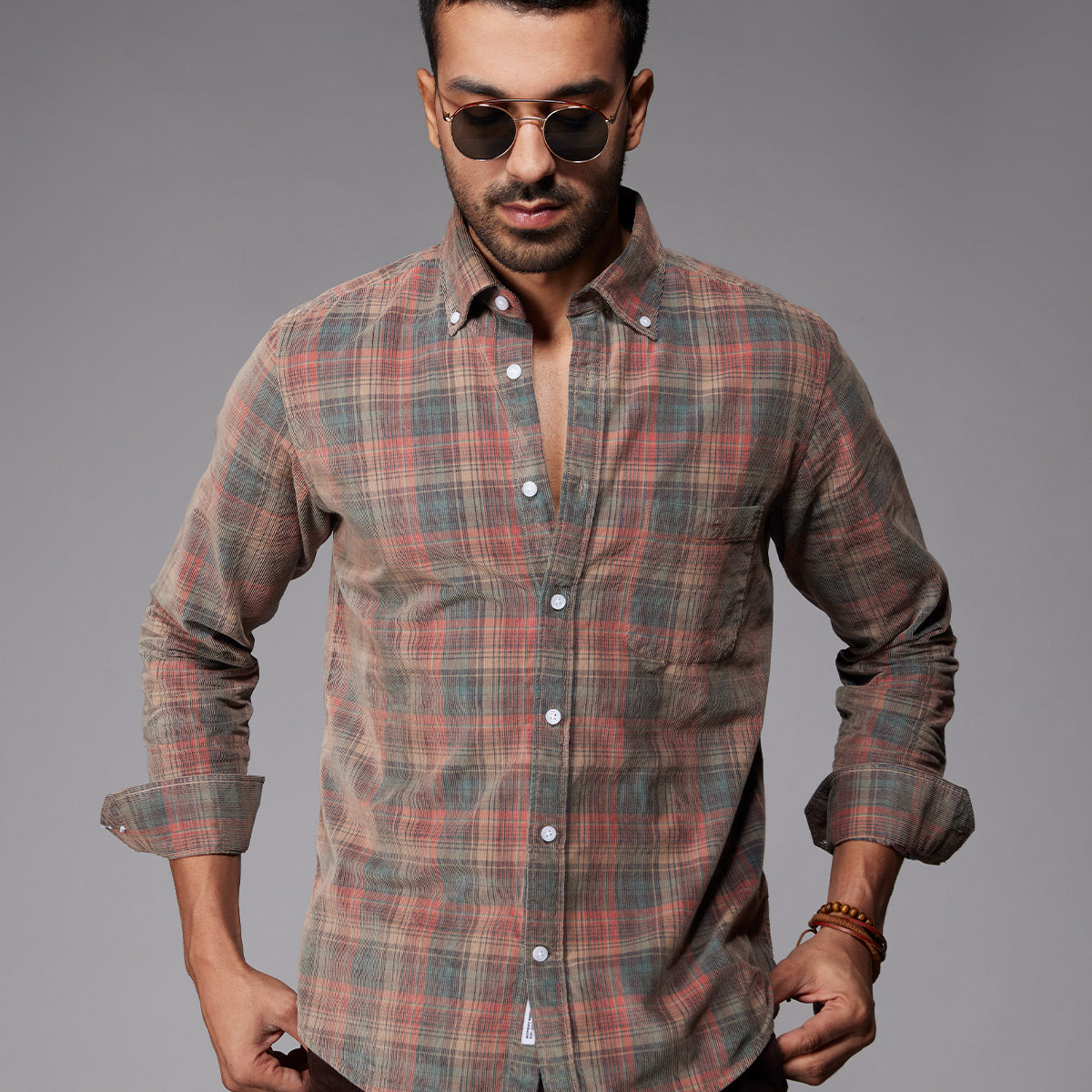 Red & Beige Corduroy Checked Shirt – Bombay Shirt Company