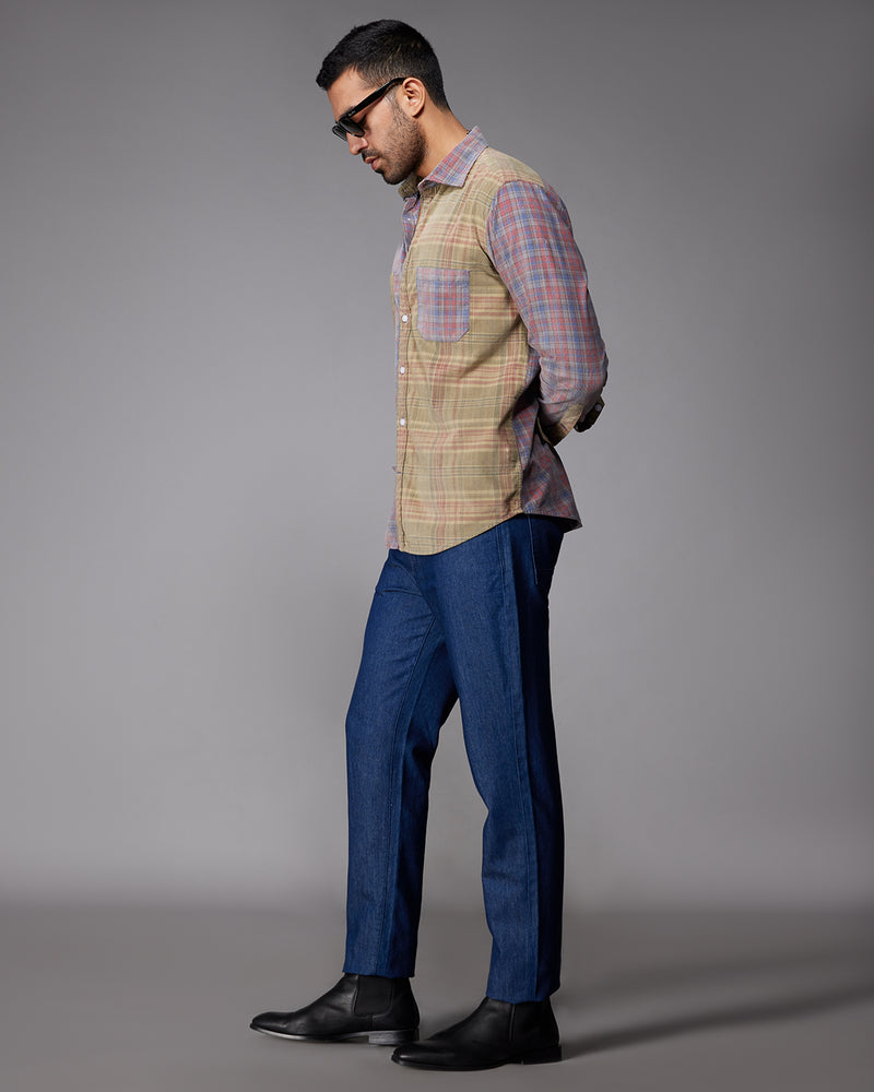 Red & Grey Corduroy Cut & Sew Checked Shirt Bombay Shirt Company Red & Grey Corduroy Cut & Sew Checked Shirt Bombay Shirt Company