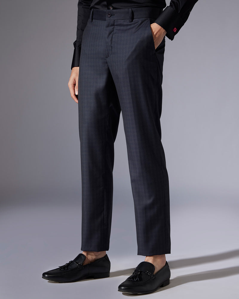Regalia Checked Blended Wool Dress Pants - Dark Grey
