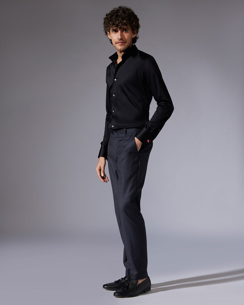 Regalia Checked Blended Wool Dress Pants - Dark Grey