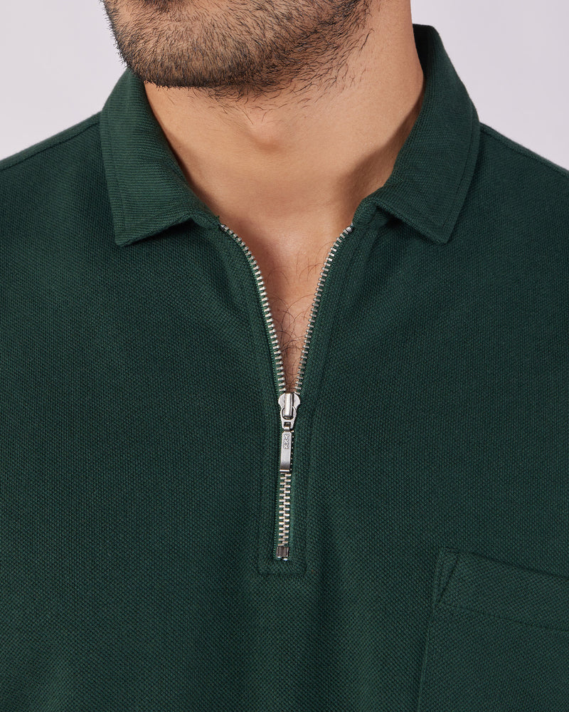 Signature Zipper Polo T-Shirt - Green
