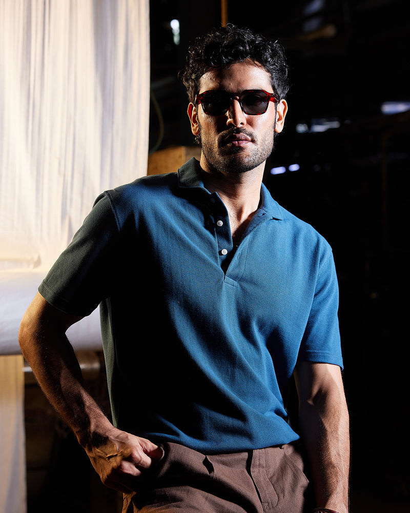 Signature Button Polo T-Shirt - Dark Blue