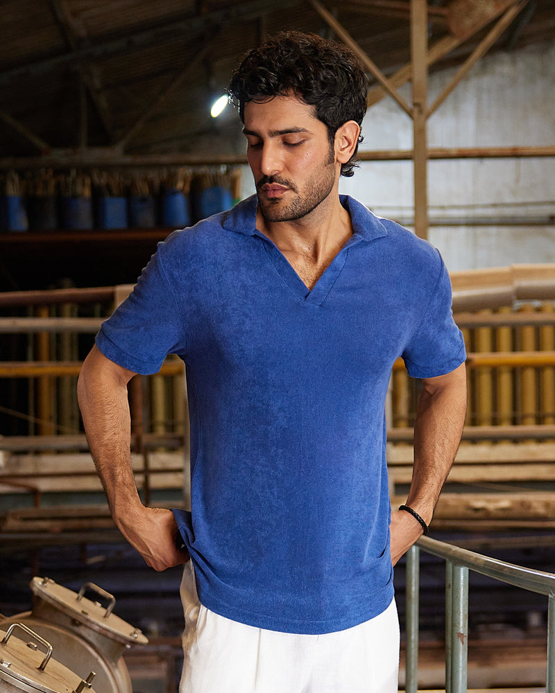Signature Terry Towel Polo T-Shirt - Dark Blue